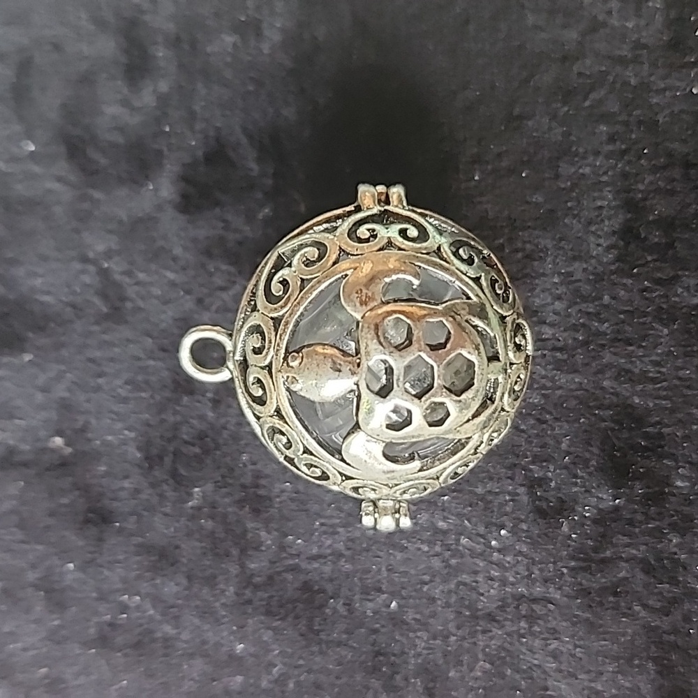 Vintage Turtle Cage Pendant Necklace Charm w/ LED Light Ball Insert Filigree